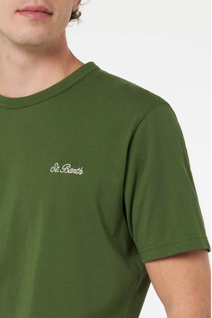T-shirt Dover in jersey di cotone verde con ricamo St. Barth