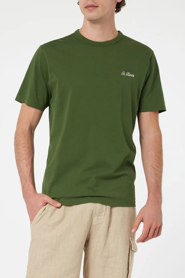 T-shirt Dover in jersey di cotone verde con ricamo St. Barth-2