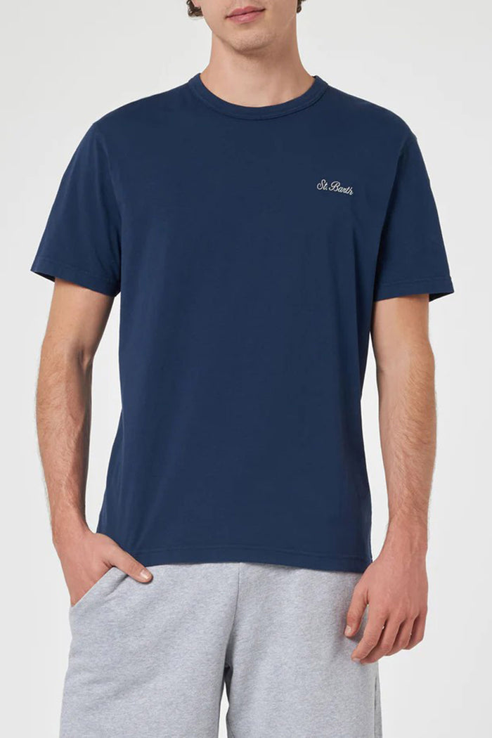 T-shirt Dover in jersey di cotone blu con ricamo St. Barth-2