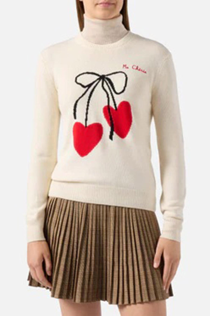 <BR/>Maglione New Queen in misto cashmere bianco con ricamo Ma cherie-2