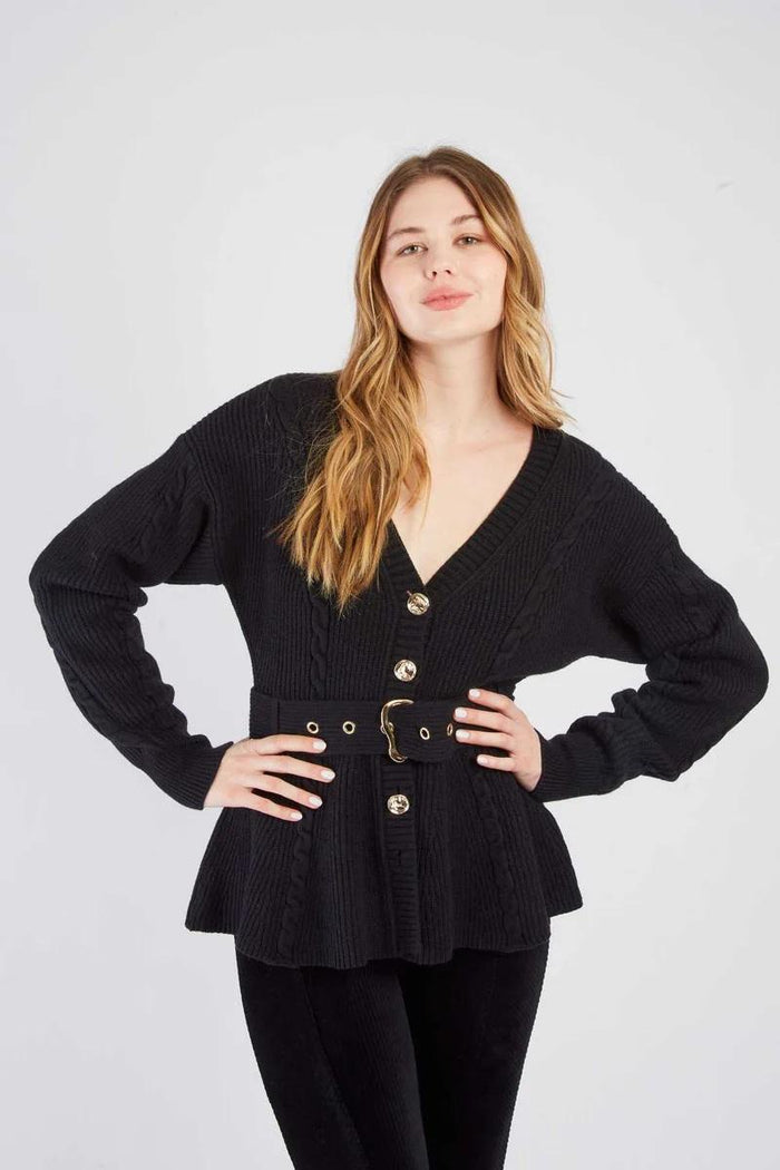 Cardigan in maglia con cintura-2