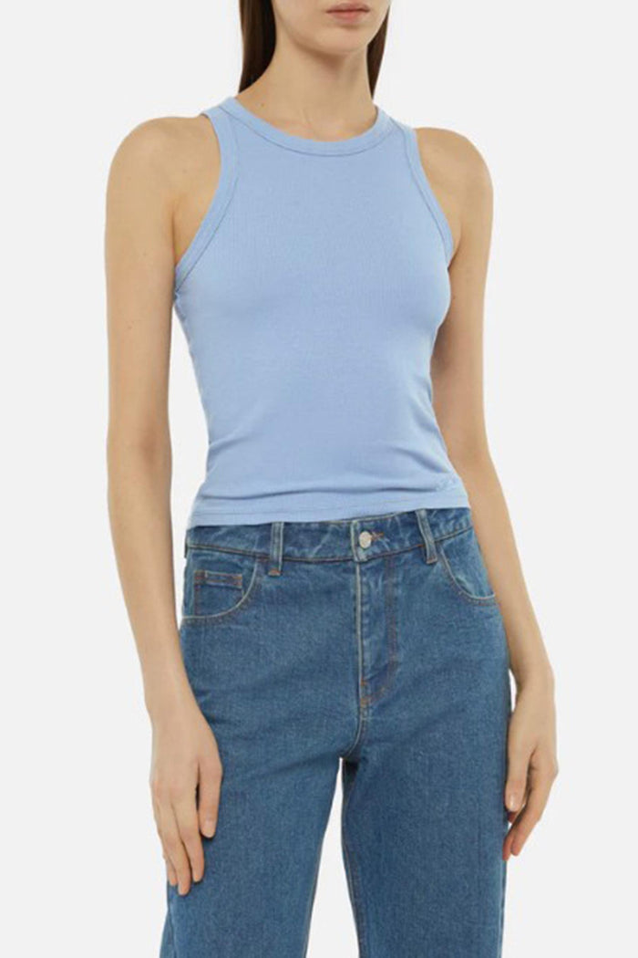 Ada canotta in cotone a coste blu polvere-2