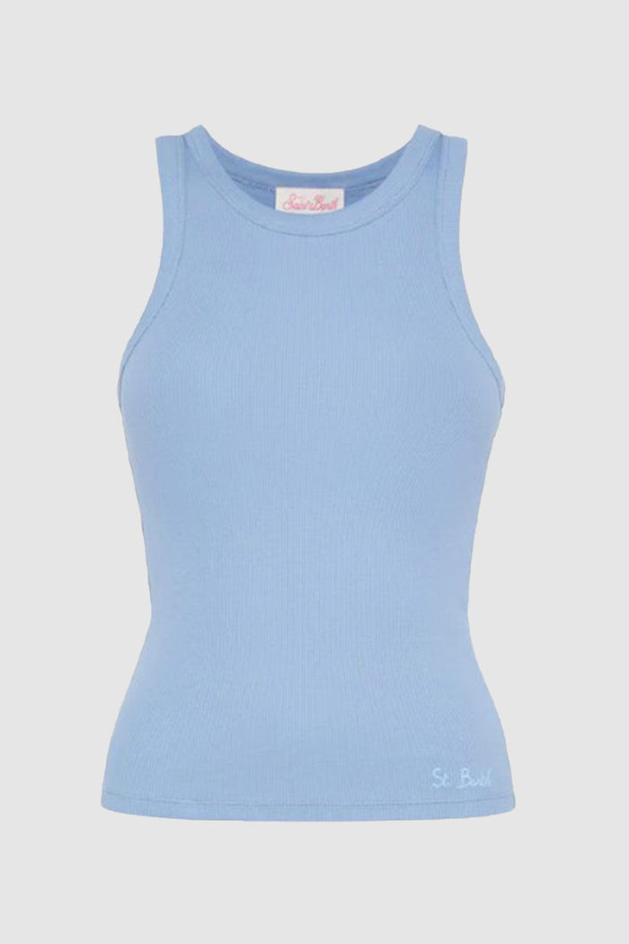 Ada canotta in cotone a coste blu polvere