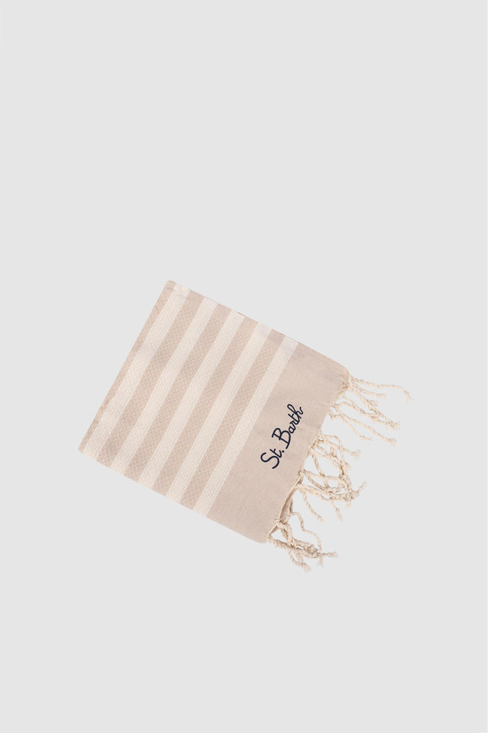 Telo Mare Beige a Righe Orizzontali in Cotone-2
