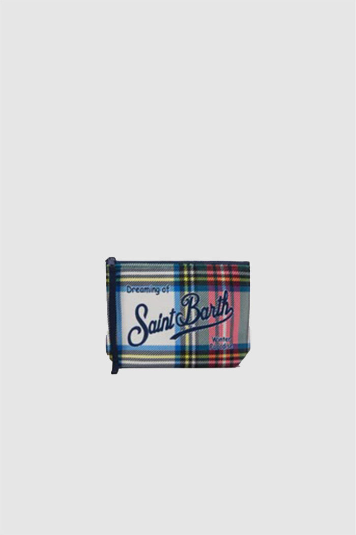 Pochette Aline effetto lana con stampa tartan bianca