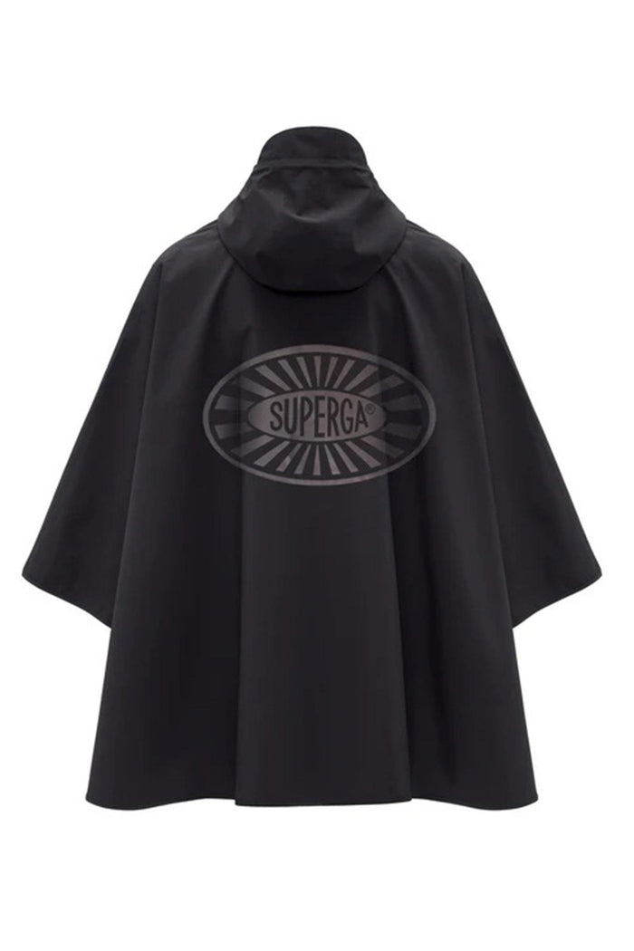 Giacca poncho nera unisex in tessuto tecnico resistente all'acqua-3