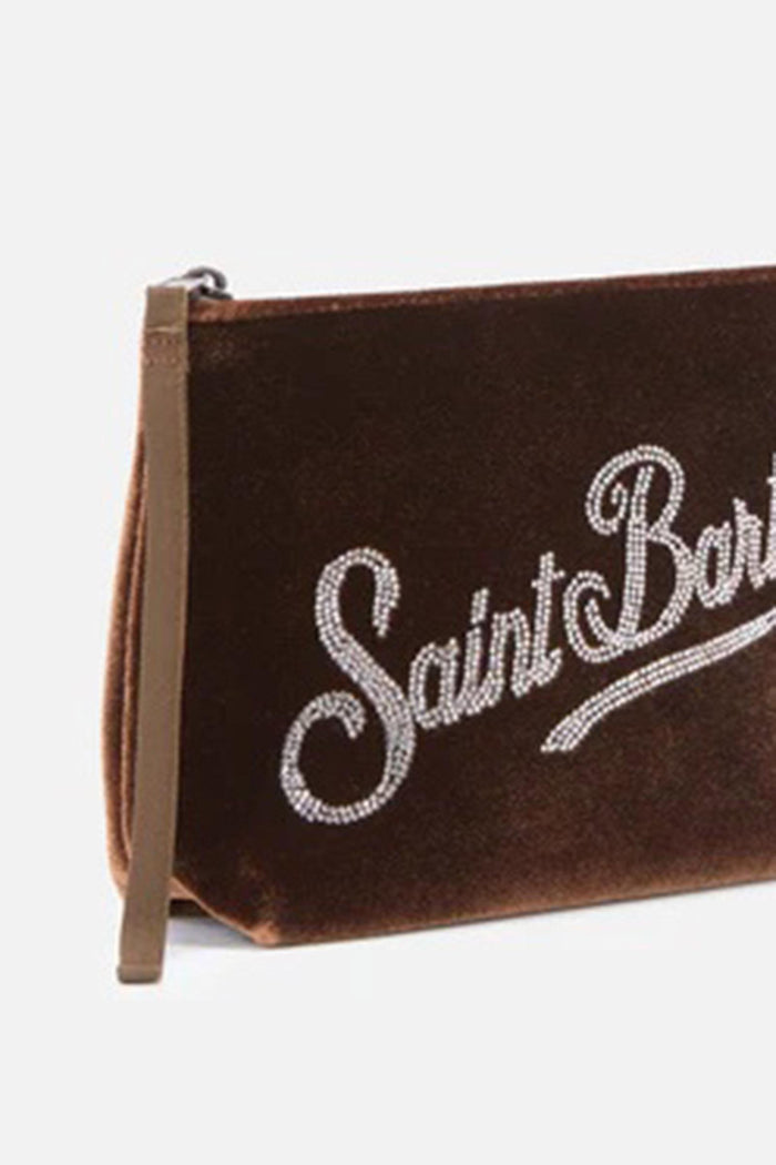 Pochette Aline Velvet in velluto cammello e strass-2