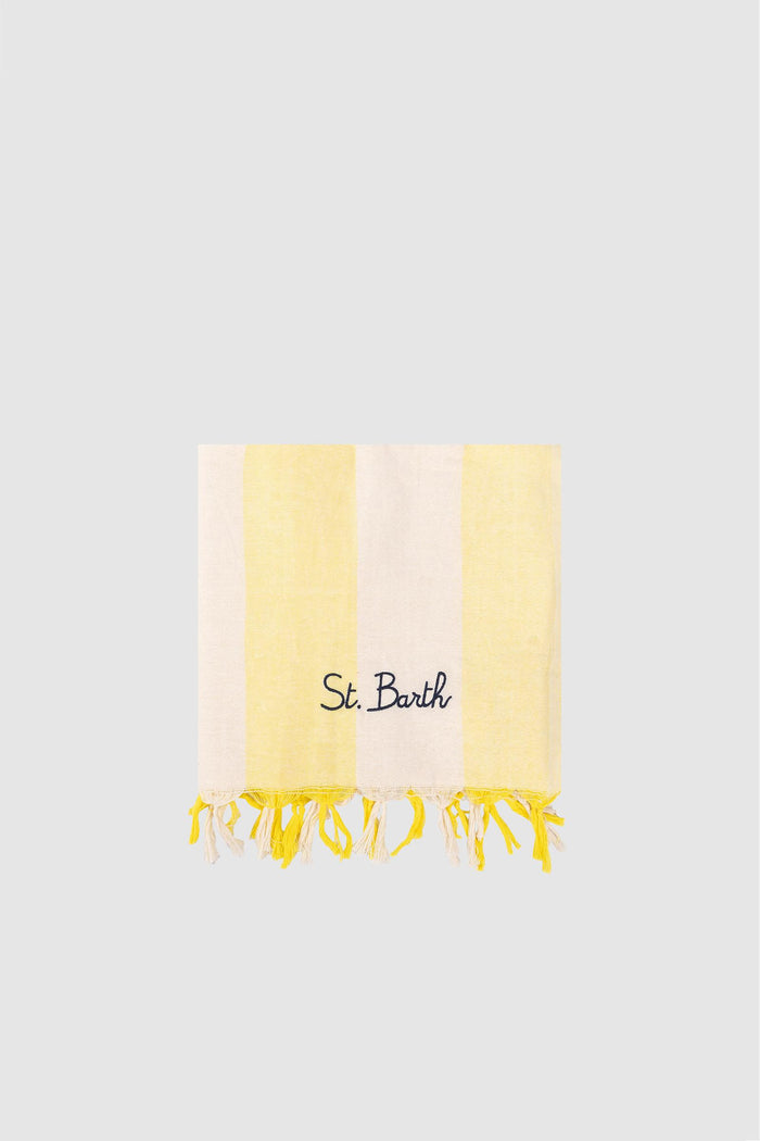 Telo Mare a Righe in Cotone con Ricamo