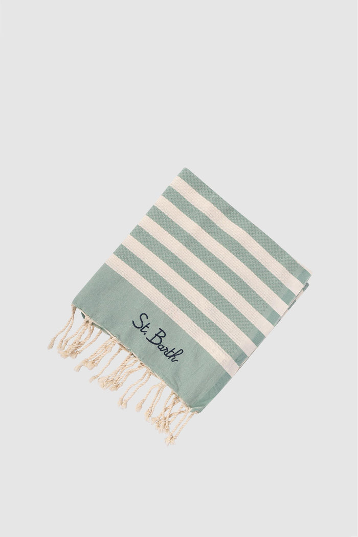 Telo Mare Verde Salvia a Righe in Cotone-2