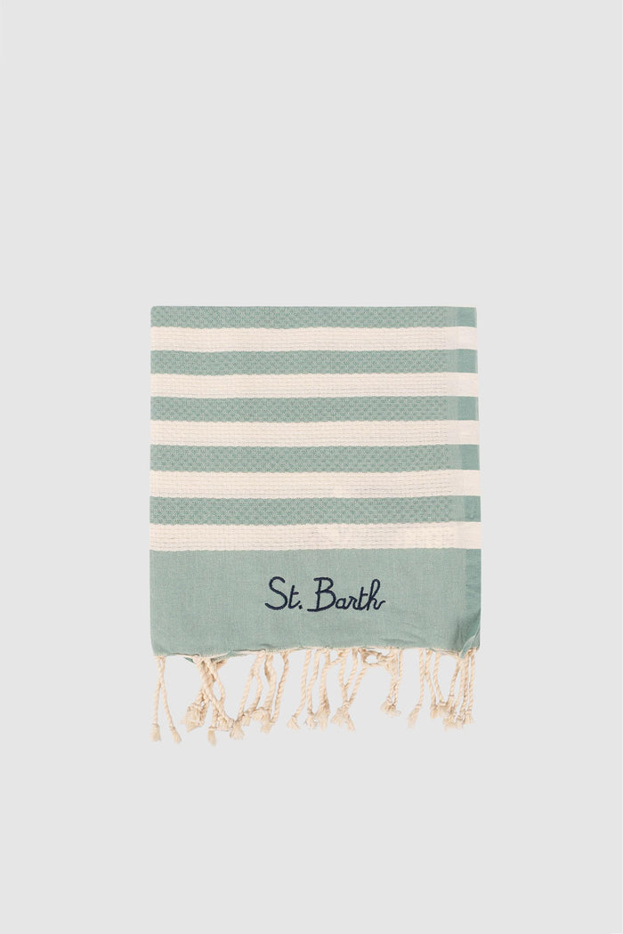 Telo Mare Verde Salvia a Righe in Cotone