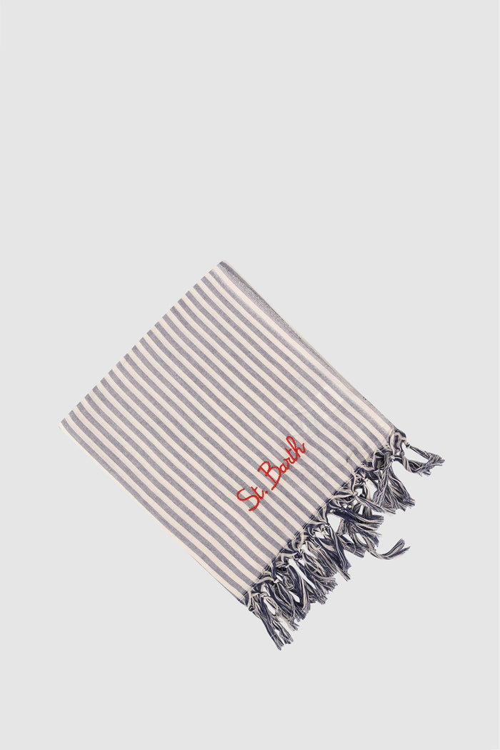 Telo Mare a Righe Blu Navy in Cotone-2