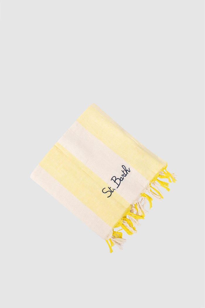 Telo Mare a Righe in Cotone con Ricamo-2