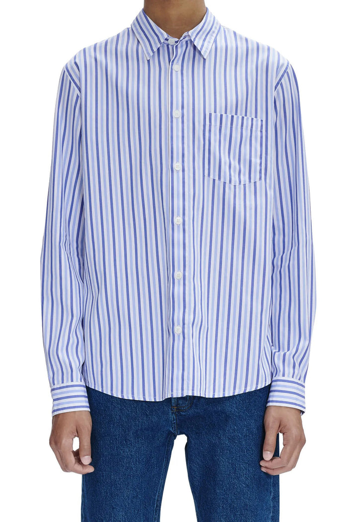 Clement camicia casual bianca con strisce blu navy e blu