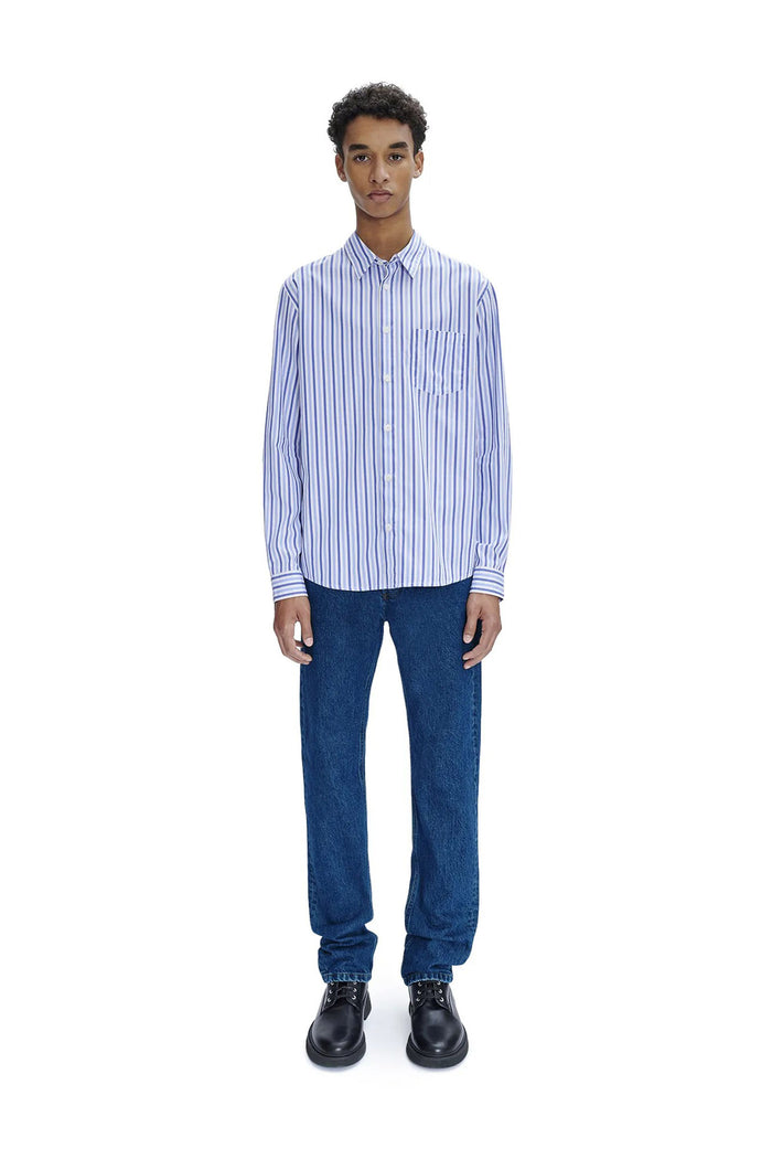 Clement camicia casual bianca con strisce blu navy e blu-2