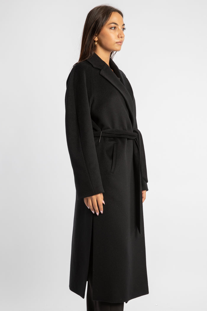 Cappotto vestaglia nero 100% lana con cintura-2