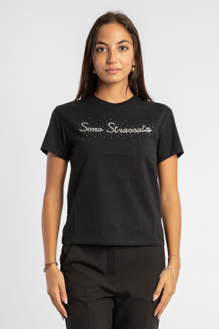 Emilie T-shirt nera Sono Strassata-1