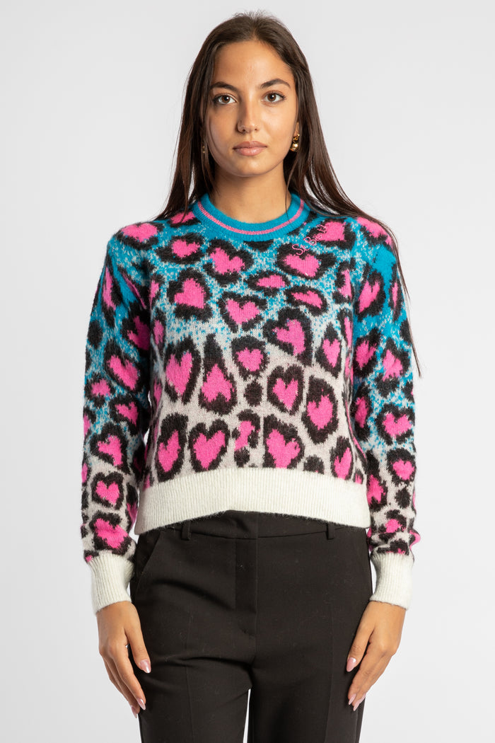New Queen Crop Soft P morbido maglione da donna girocollo con stampa leopardata a cuori-2
