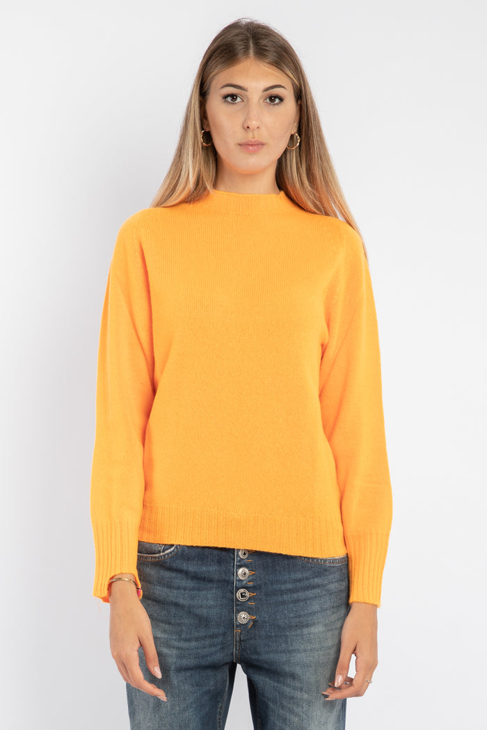 Maglia girocollo arancio fluo in lana e cashmere-2