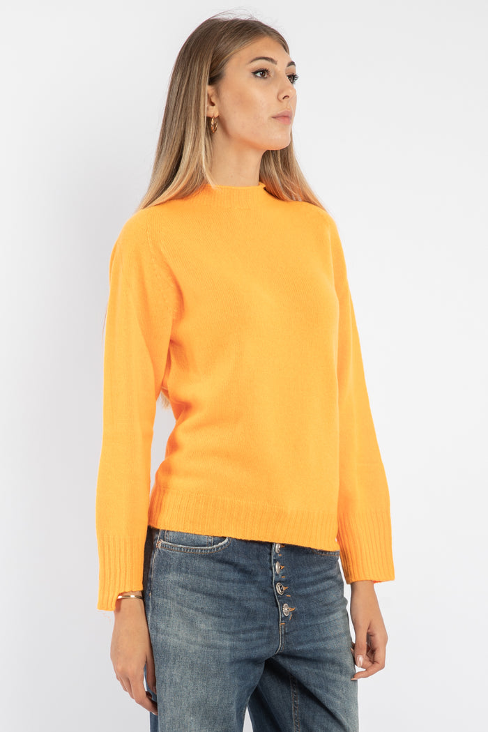 Maglia girocollo arancio fluo in lana e cashmere-3
