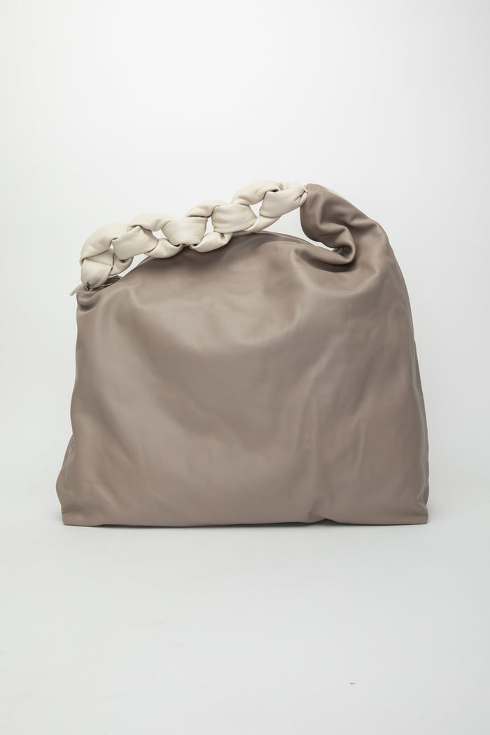 Margareth borsa asimmetrica avorio/fango realizzata in morbida nappa di vitello-3
