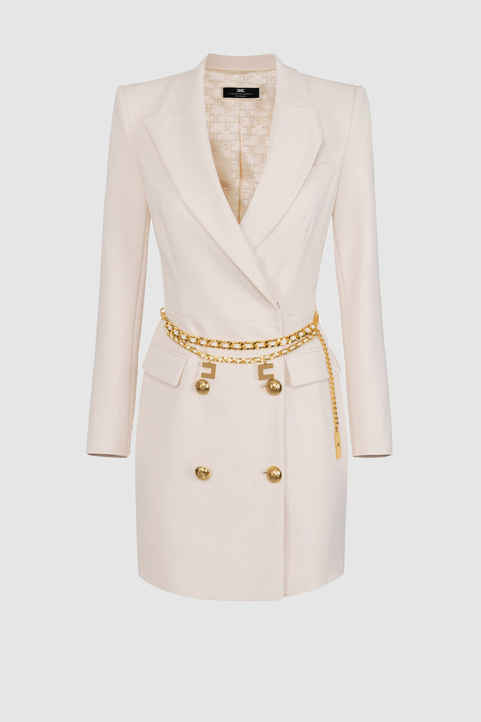 Robe manteau in crêpe stretch con cintura