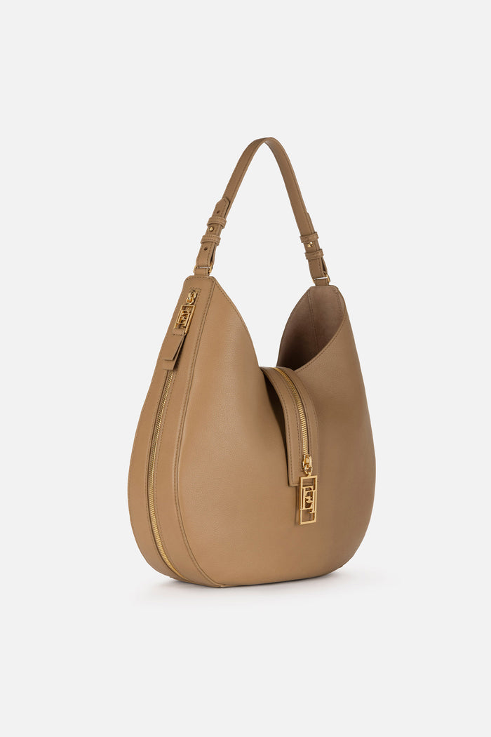 Borsa hobo grande in materiale effetto pelle con zip-4