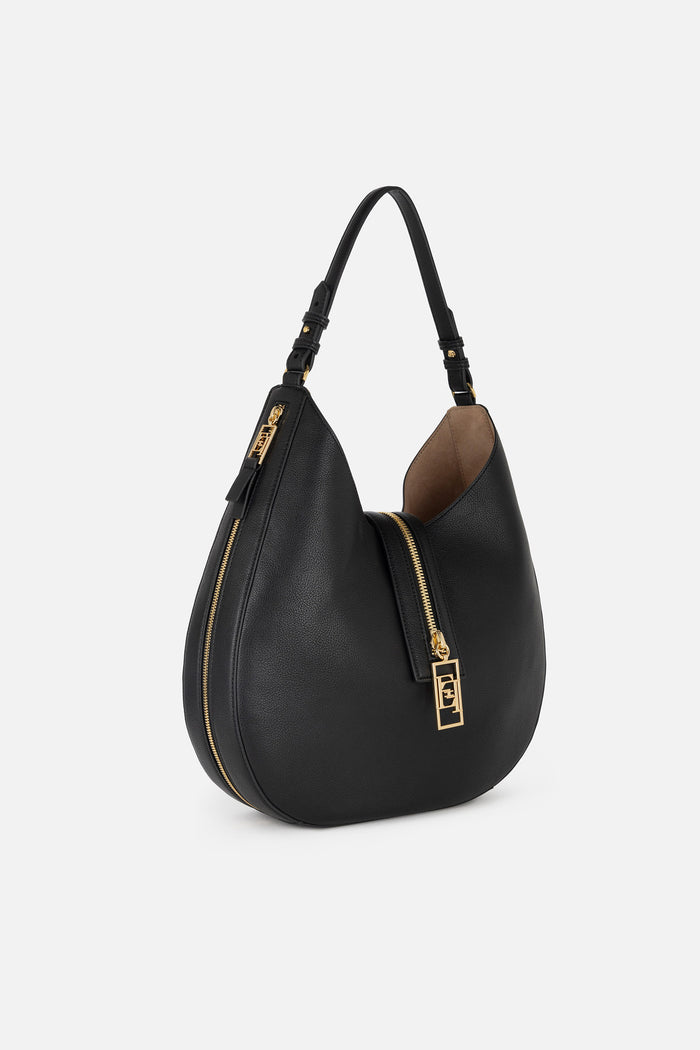 Borsa hobo grande in materiale effetto pelle con zip-4