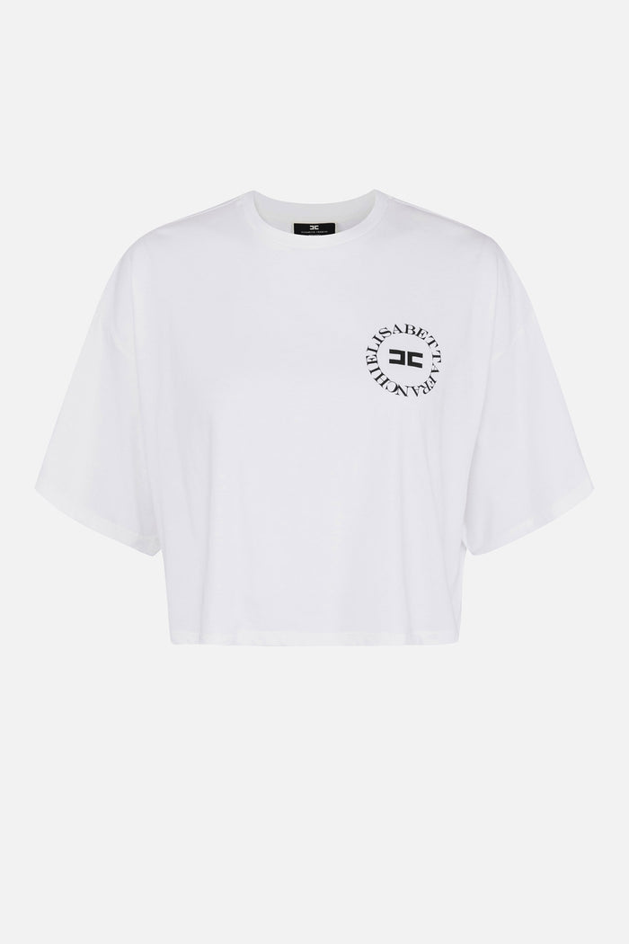 T-shirt cropped in jersey con logo