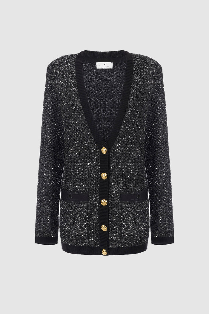 Cardigan in lana con filo paillettes