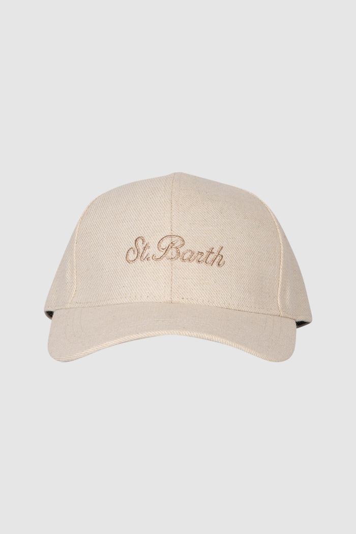 Cappellino da baseball a coste beige con logo ricamato