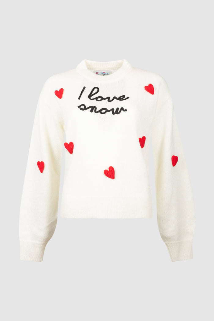 Danya  maglione bianco con stampa I love snow