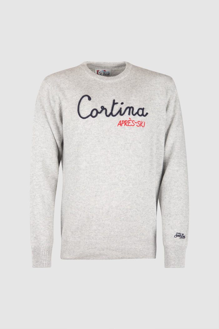 Maglione uomo grigio Airone con ricamo Cortina apres ski