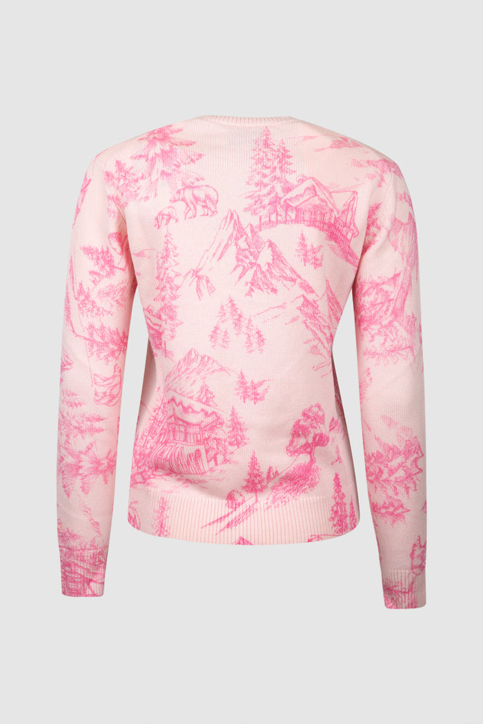 Maglione rosa da donna New Queen con stampa toile de jouy e ricamo Chalet e Rosè-2