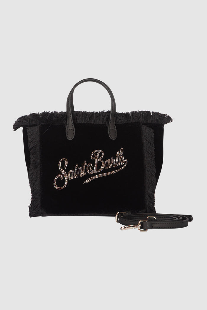 Borsa a mano Mini Vanity in velluto nero con logo Saint Barth in strass-2