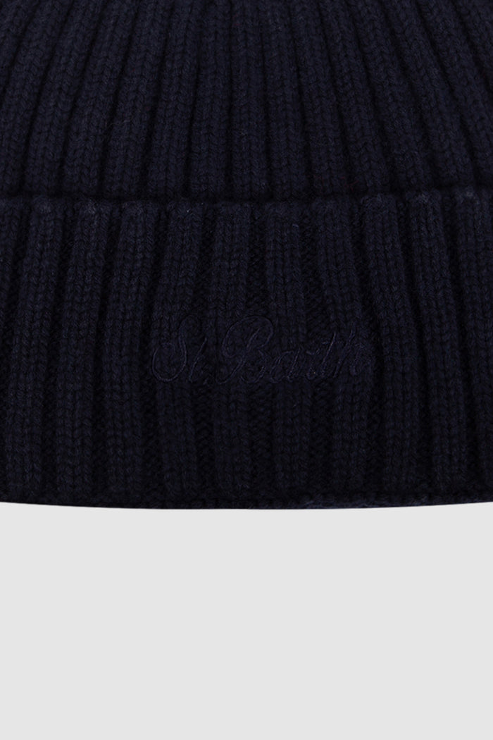 Wengen cuffia in cashmere a coste blu navy-3