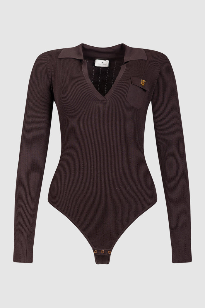 Body in maglia con ricami à jour