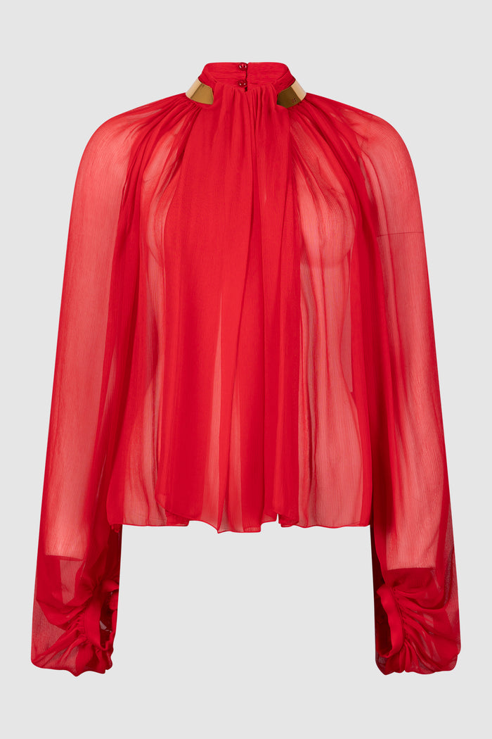 Blusa in crêponne con collo gioiello