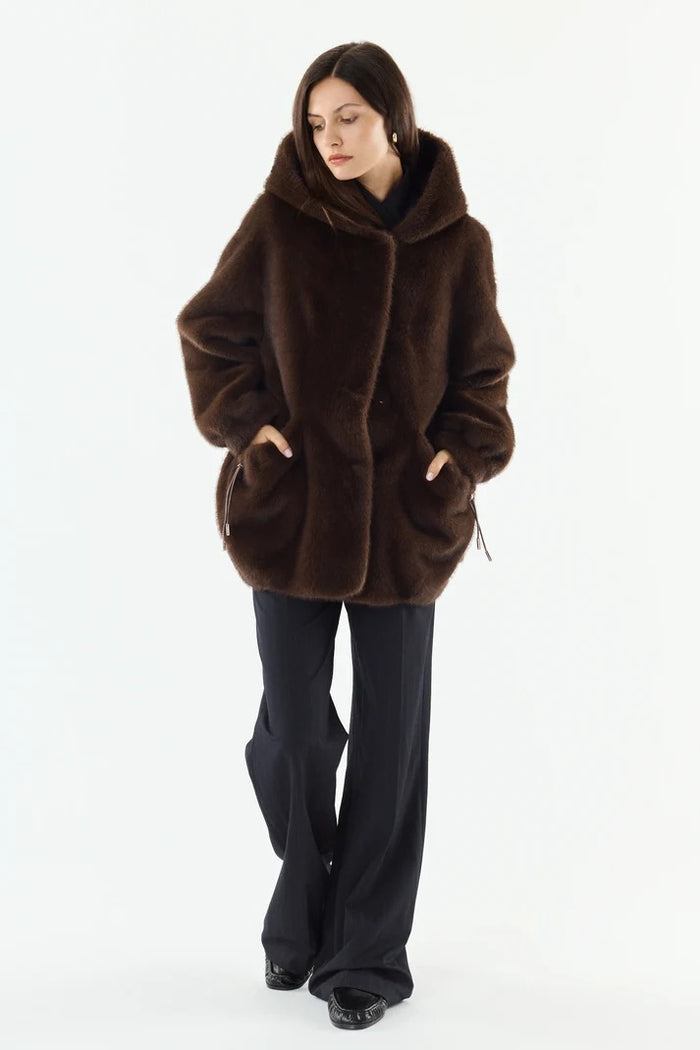 SELENA - Cappotto in ecicopelliccia con cappuccio-2
