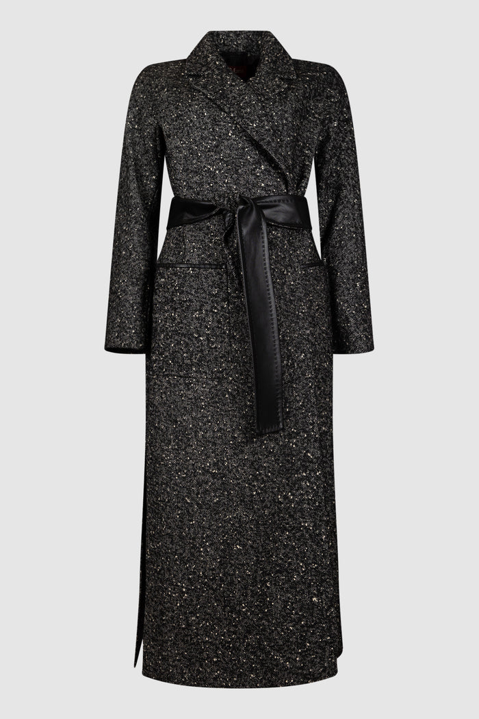 Cappotto a vestaglia in tweed di lana - Bianco nero