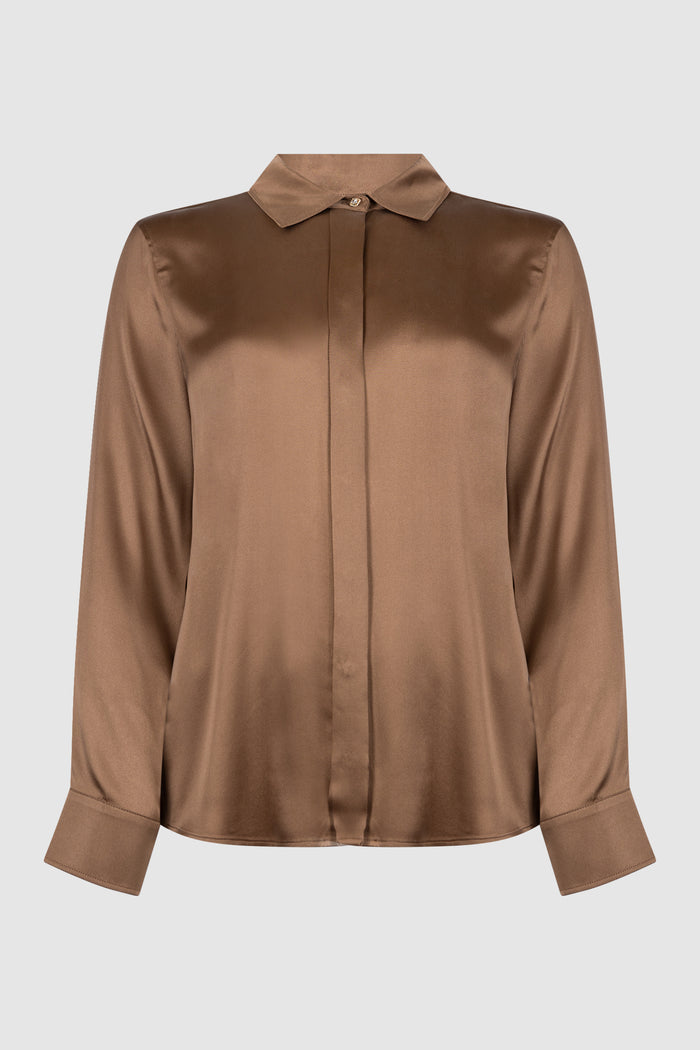 Camicia maschile in raso di seta - Cuoio