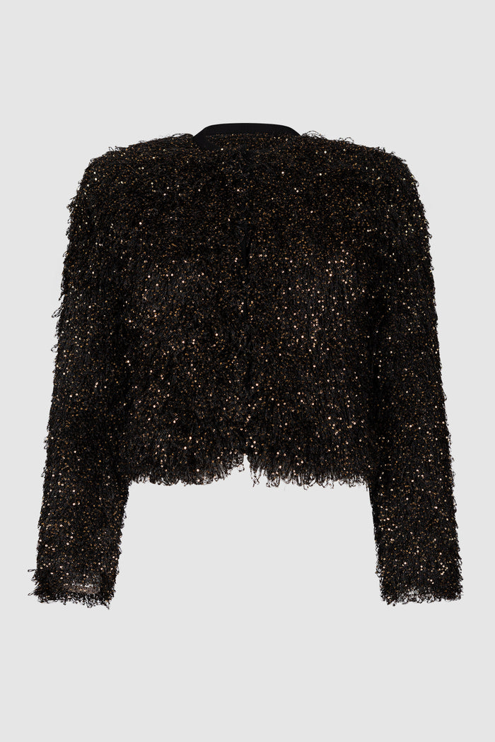Cardigan dalla texture soffice con paillette - Nero-1