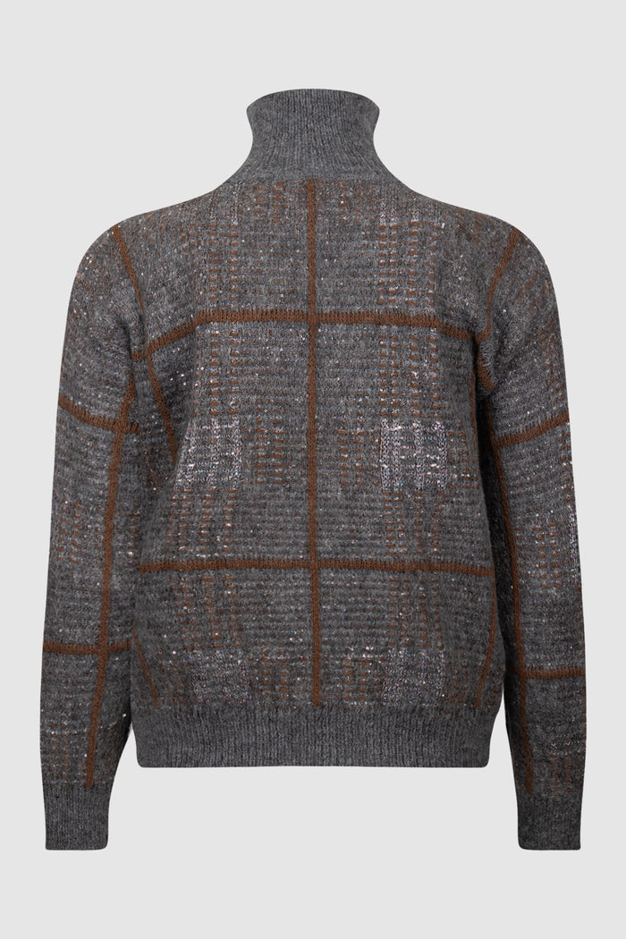 Cardigan in lana, mohair e cachemire jacquard - Grigio medio-2