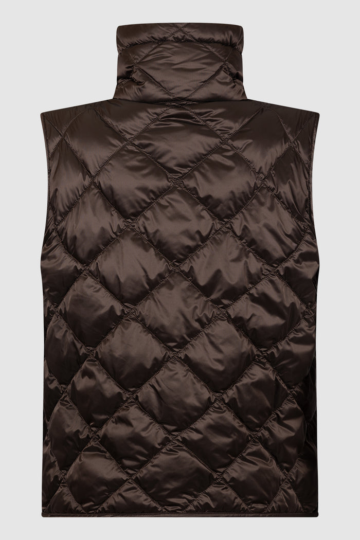 Gilet imbottito in tela antigoccia a rombi - Marrone-2