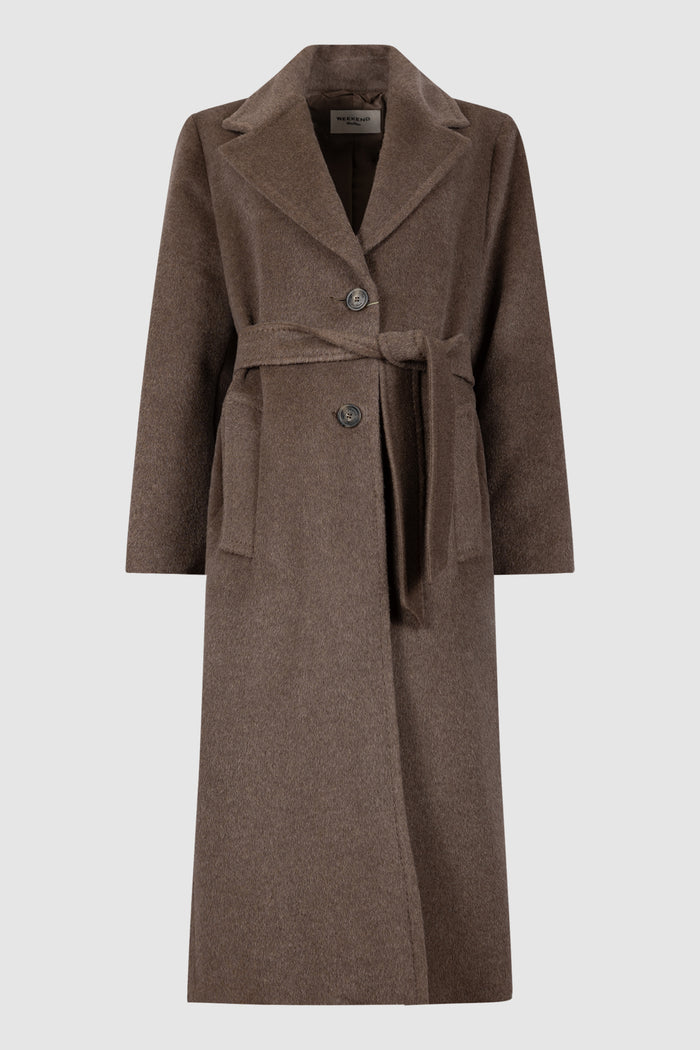 Cappotto lungo in orsetto di lana e alpaca - Marron glace'-1