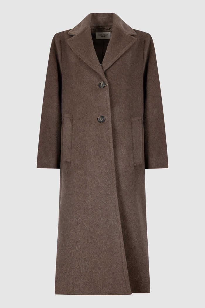 Cappotto lungo in orsetto di lana e alpaca - Marron glace'-2