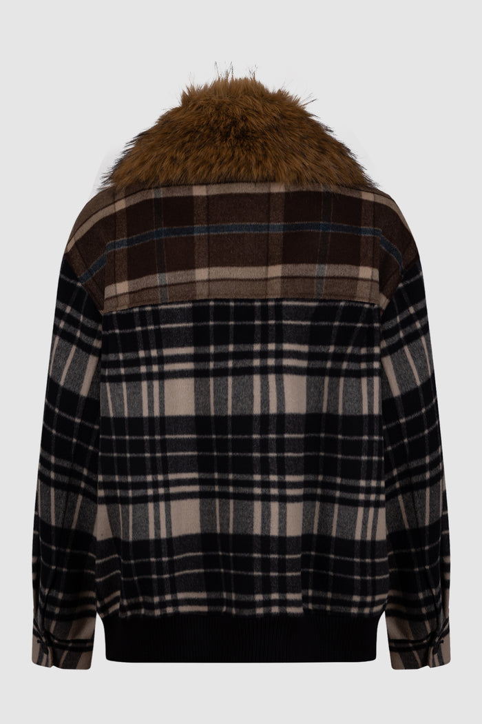 Bomber in drap di lana Check - Marrone-2