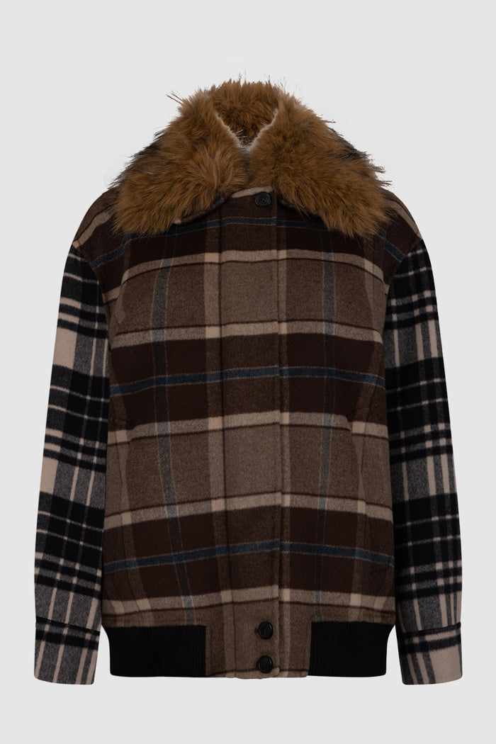 Bomber in drap di lana Check - Marrone