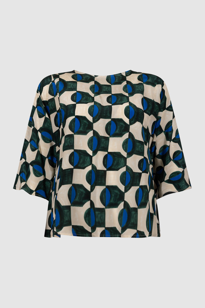 Blusa in crêpe de Chine di seta stampata - Verde scuro
