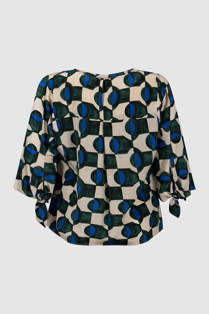 Blusa in crêpe de Chine di seta stampata - Verde scuro-2