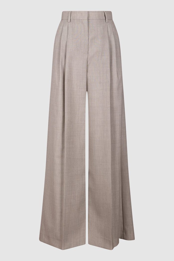 Pantalone wide leg in tela di lana - Nocciola